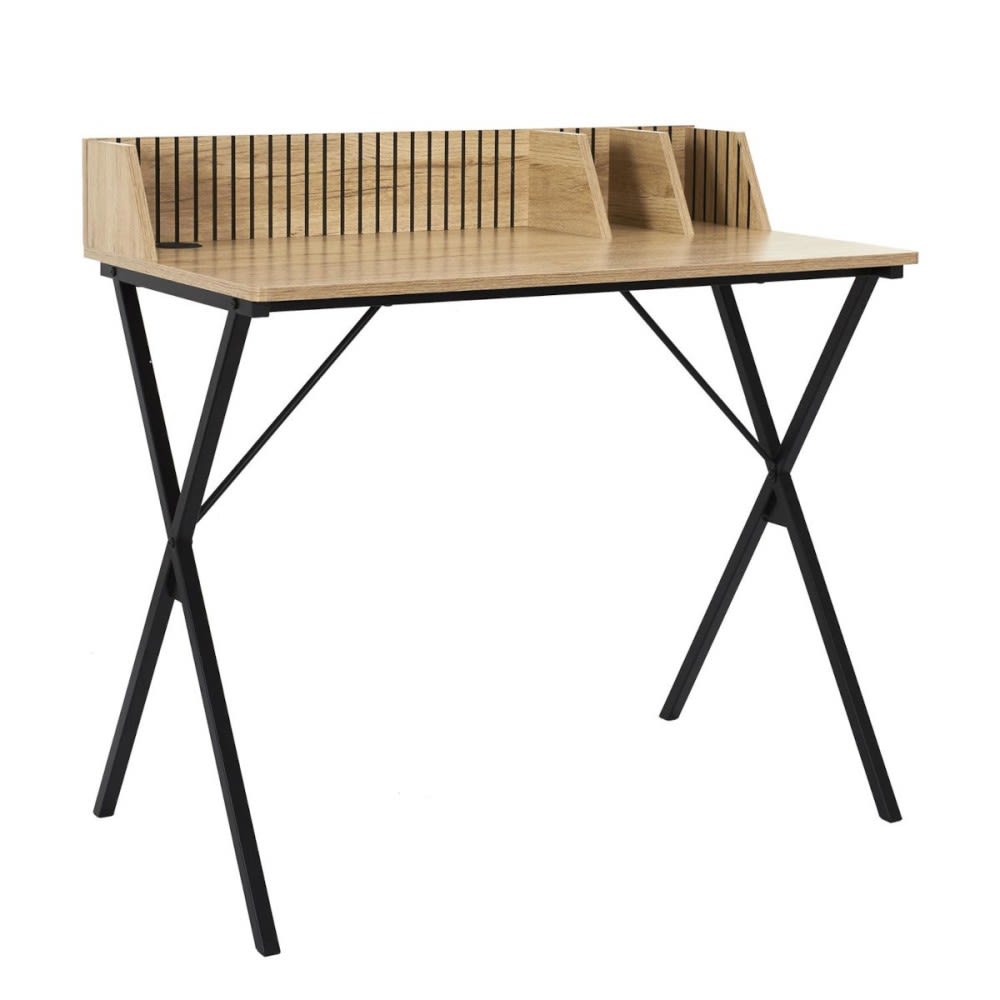 The Home Deco Factory Bureau en bois et métal Noir Panneau De Particules - 90x85x50cm