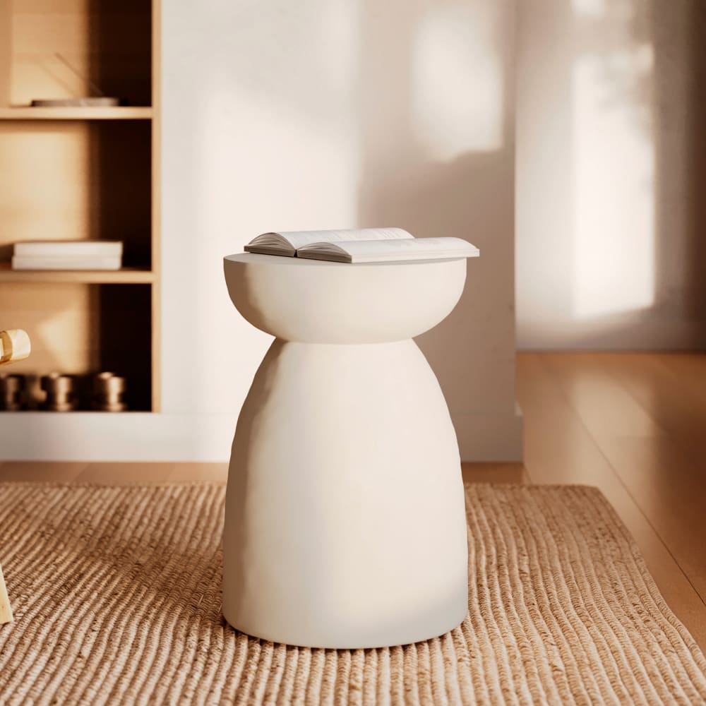 Table d'appoint ronde blanche en fibre d'argile effet béton D35 cm