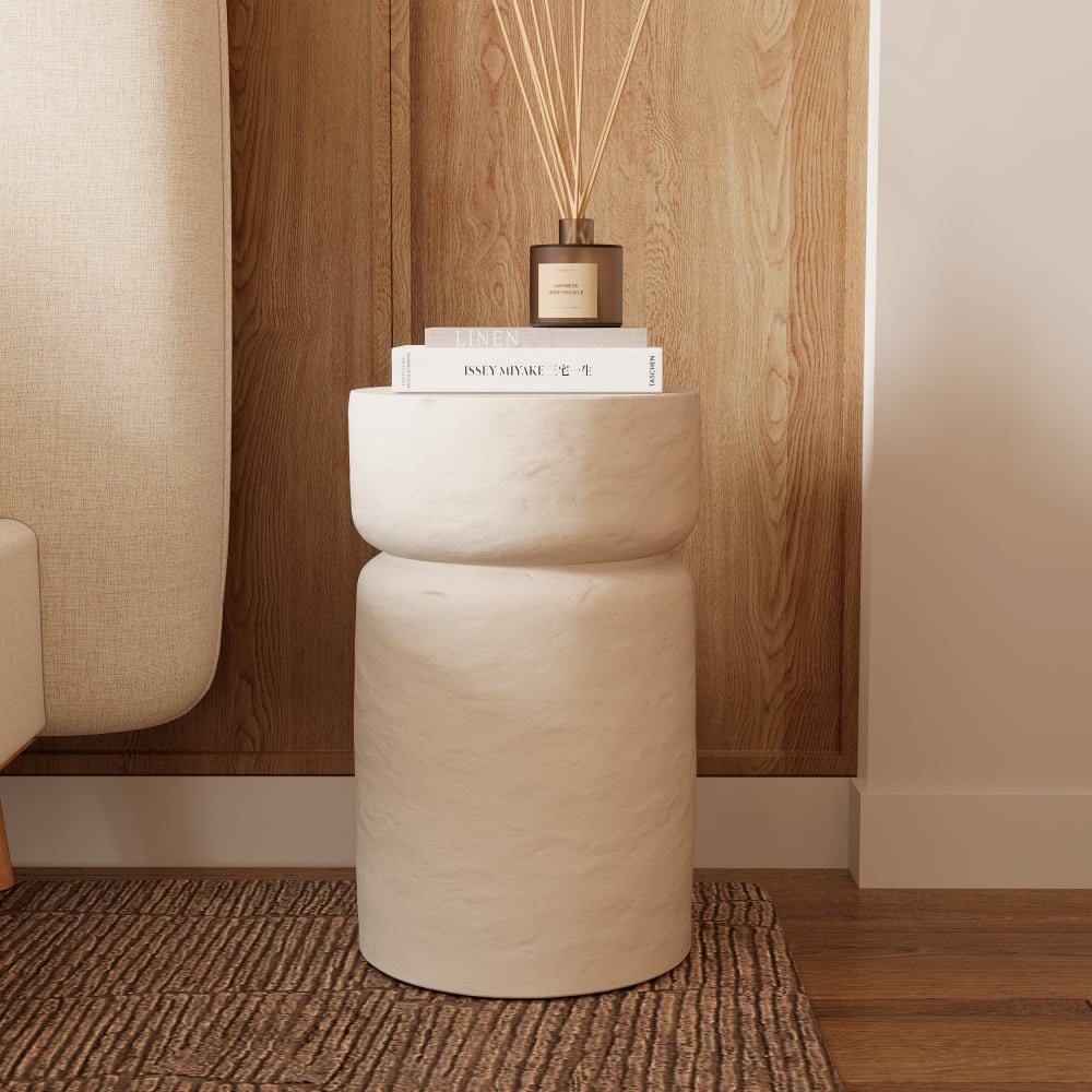 Table d'appoint ronde blanche en fibre d'argile effet béton D30 cm