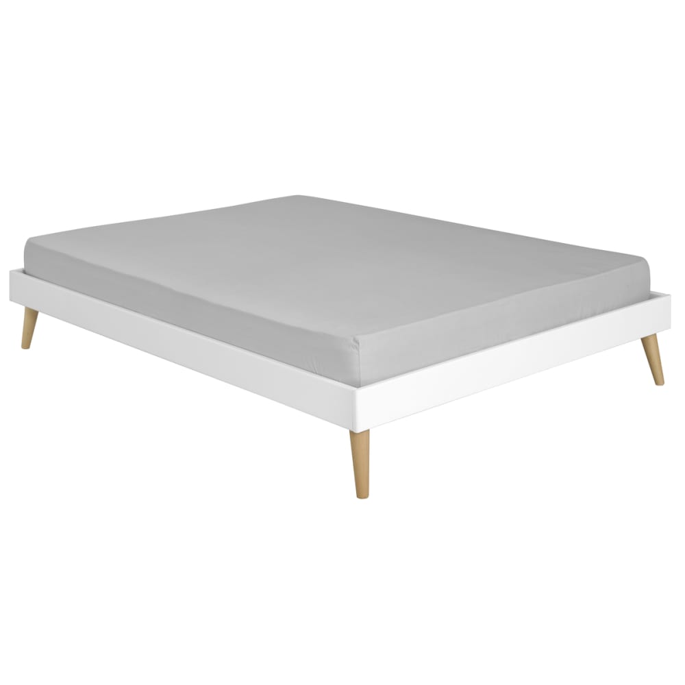 Pack lit 2 places avec pieds et matelas bois massif blanc 120x190 cm