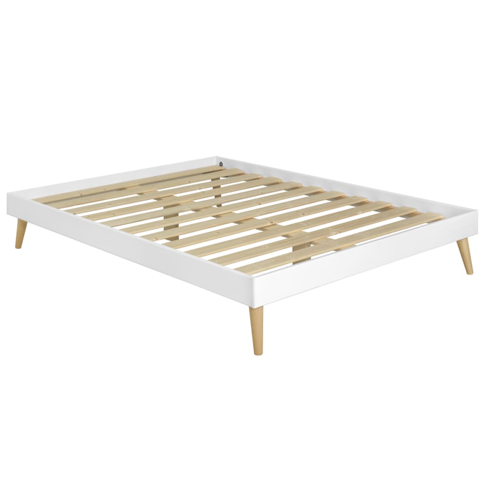 Pack lit 2 places avec pieds et matelas bois massif blanc 120x190 cm - Maisons du Monde