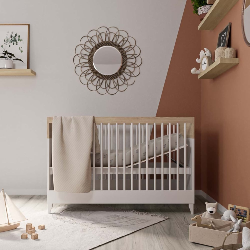 Lit bébé blanc et bois 70x130 cm - Maisons du Monde