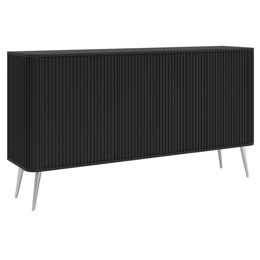 Selsey Sideboard, schwarz mit silbernen Metallbeinen, 163 cm style modern - Spanplatte