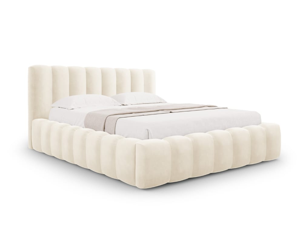 Lit coffre avec tête de lit 180x200cm en velours beige clair