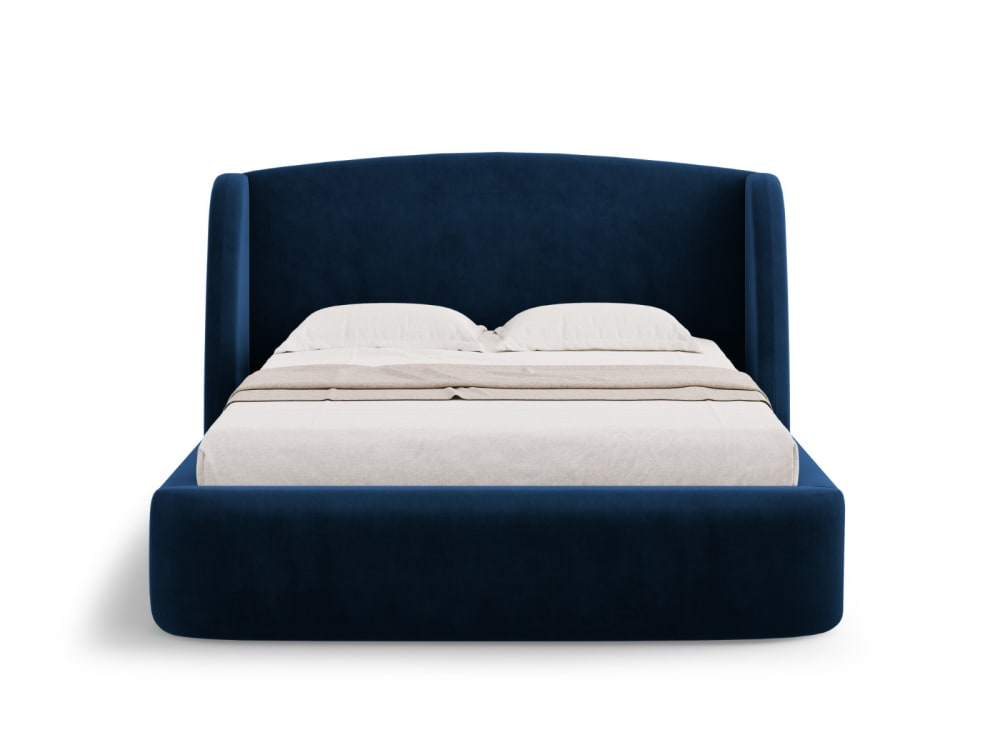 Lit coffre avec tête de lit 180x200cm en velours bleu roi