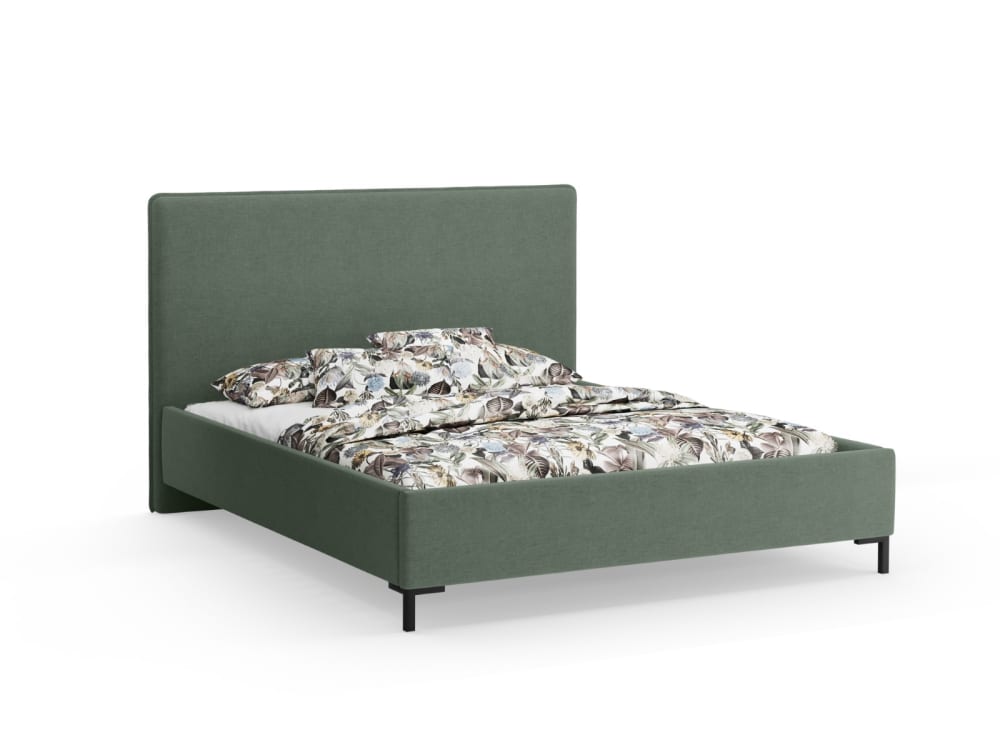 Lit coffre avec tête de lit 140x200cm en tissu chenille vert mousse