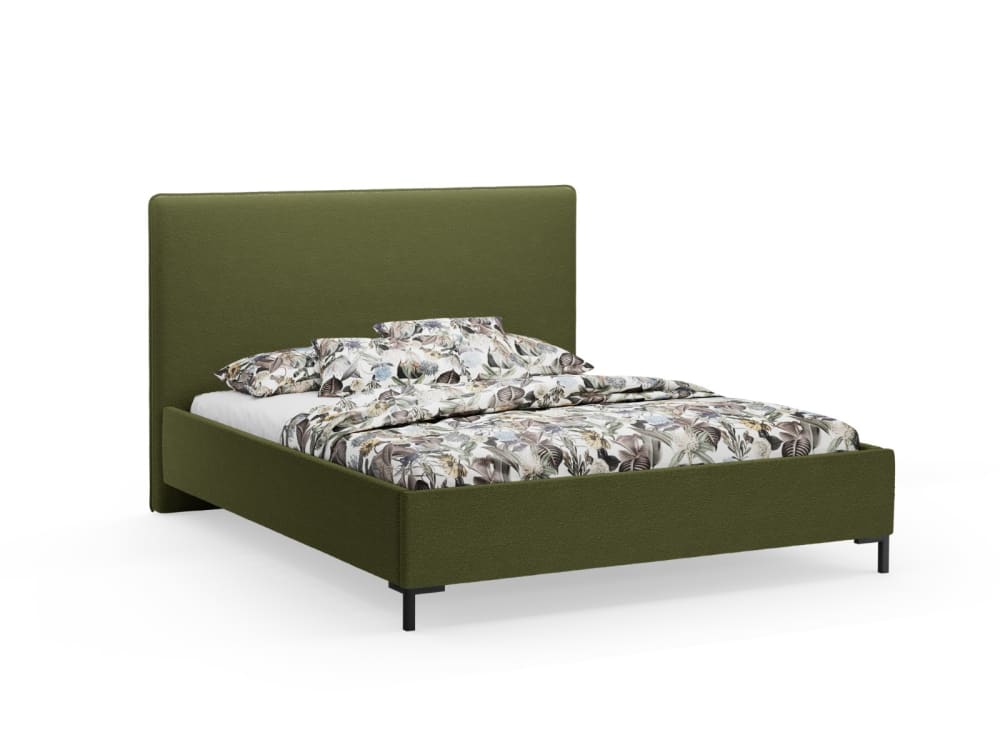 Lit coffre avec tête de lit 180x200cm bouclé vert olive foncé