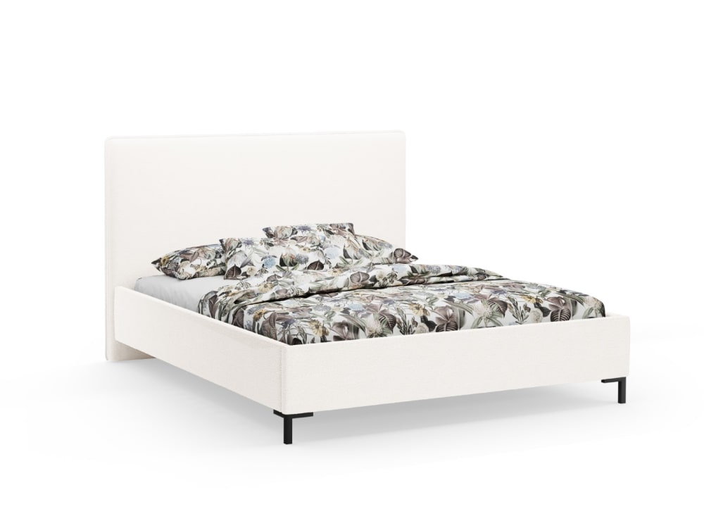 Lit coffre avec tête de lit 160x200cm bouclé blanc