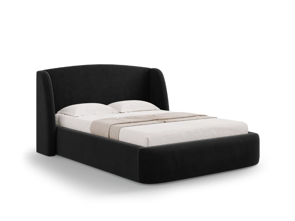 Lit coffre avec tête de lit 140x200cm en velours noir