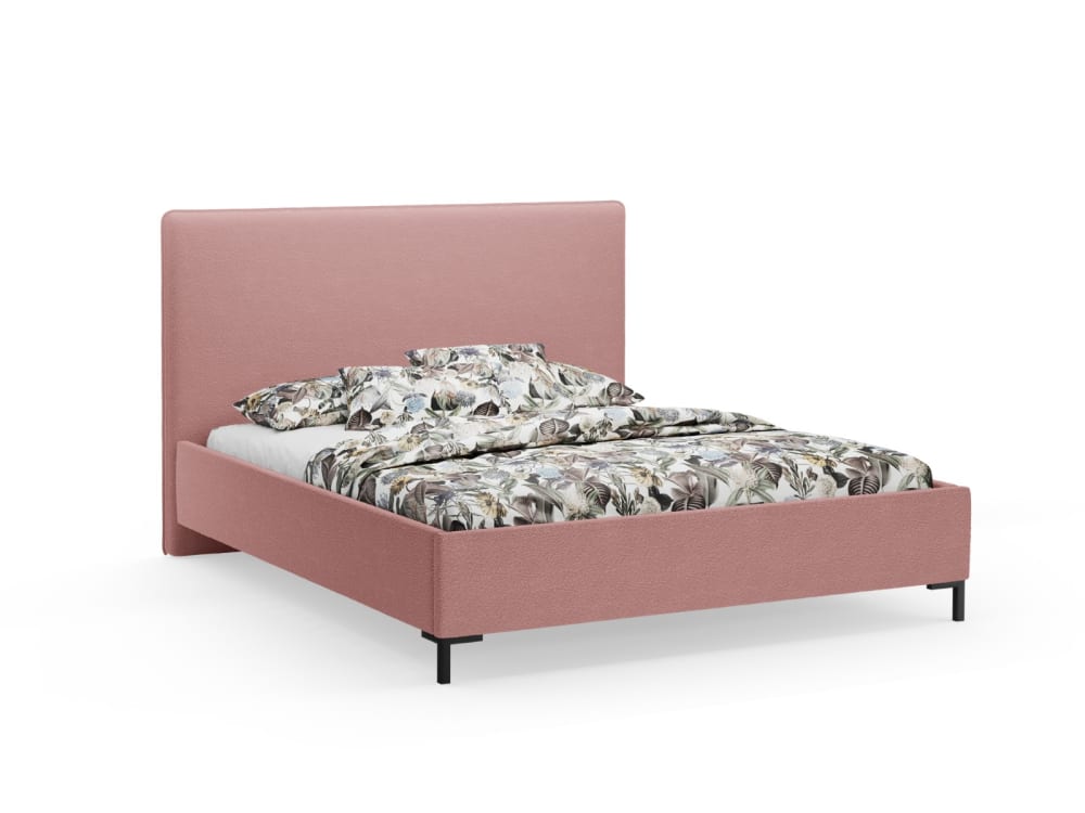 Lit coffre avec tête de lit 140x200cm bouclé rose