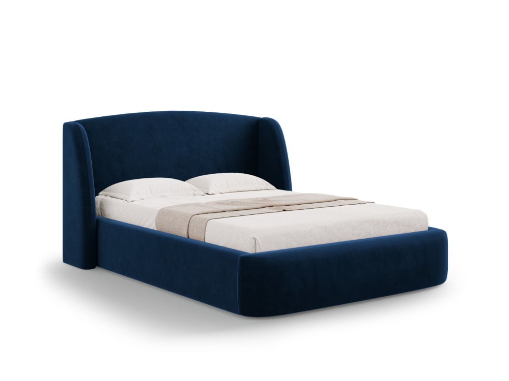 Lit coffre avec tête de lit 160x200cm en velours bleu roi