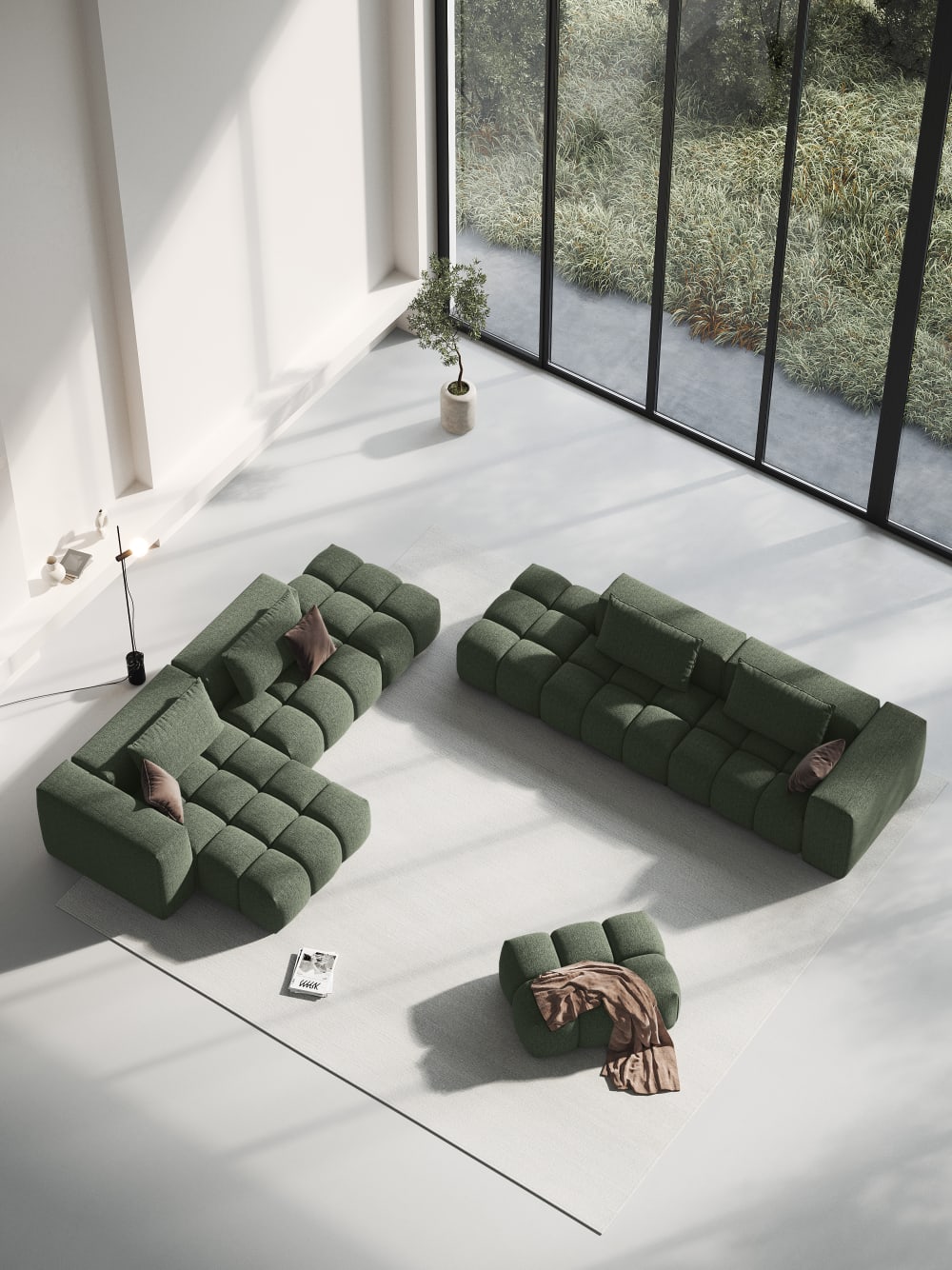 4-Sitzer modulares Ecksofa links strukturierter Stoff dunkles