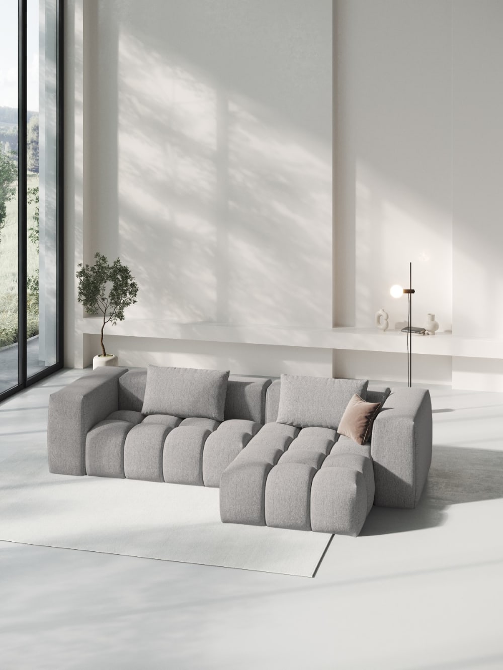 Canapé d'angle droit modulable 3 places tissu structurel beige foncé - Maisons du Monde