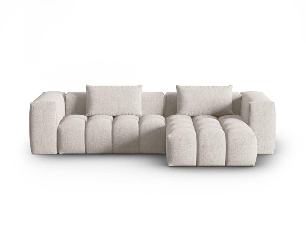 Canapé d'angle droit modulable 3 places en tissu structurel beige
