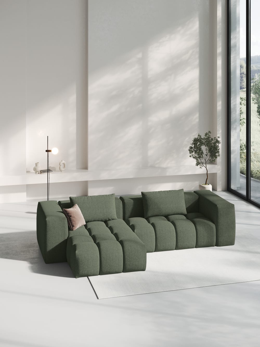 3-Sitzer modulares Ecksofa links strukturierter Stoff dunkles