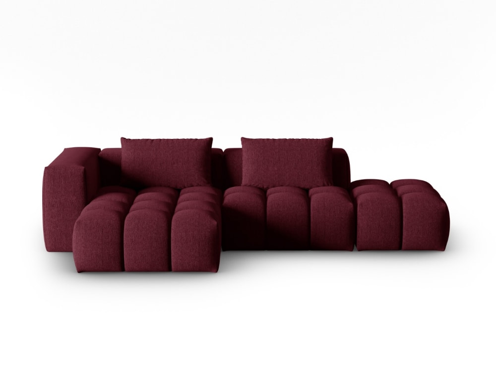 Canapé d'angle gauche modulable 4 places en tissu structurel bordeaux
