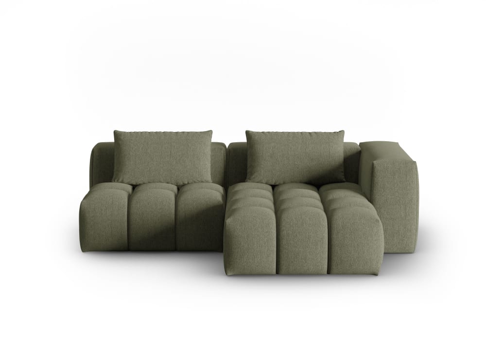 Canapé d'angle modulable 3 places tissu structurel vert olive foncé