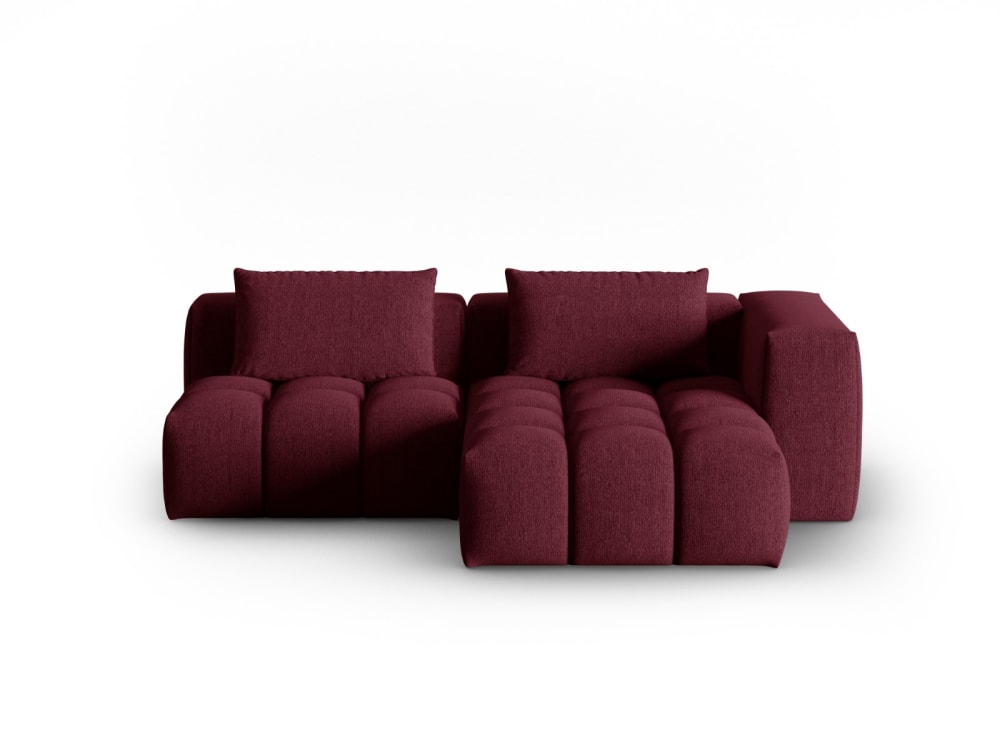 Canapé d'angle droit modulable 3 places en tissu structurel bordeaux