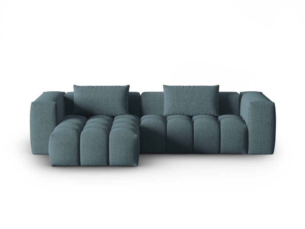 Canapé d'angle gauche modulable 3 places tissu structurel bleu clair