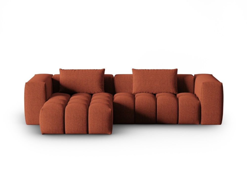 Canapé d'angle gauche modulable 3 places en tissu structurel corail