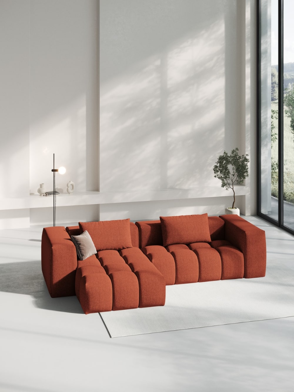 Canapé d'angle gauche modulable 3 places en tissu structurel corail - Maisons du Monde