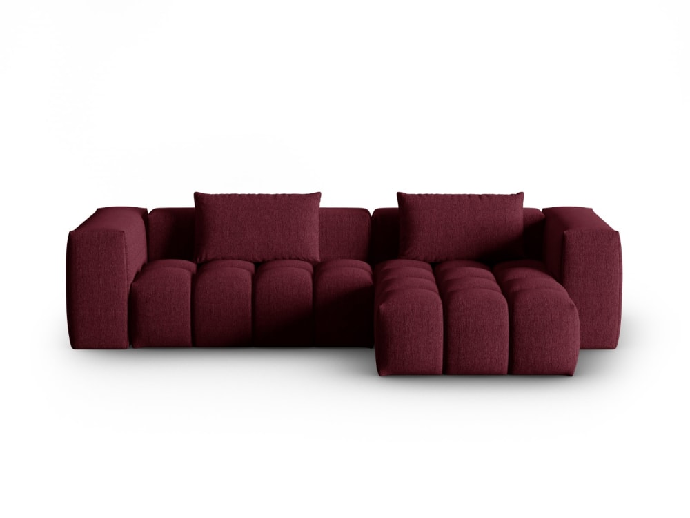 Canapé d'angle droit modulable 3 places en tissu structurel bordeaux