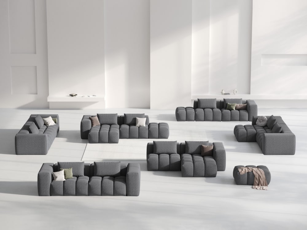 3-Sitzer modulares Ecksofa rechts aus strukturiertem Stoff, grau
