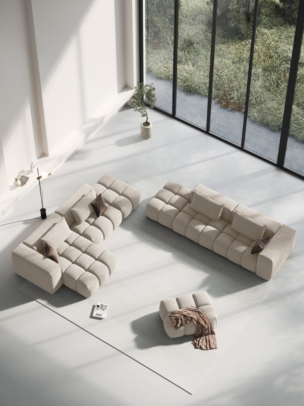 Pouf aus strukturiertem Stoff, sand - Maisons Du Monde