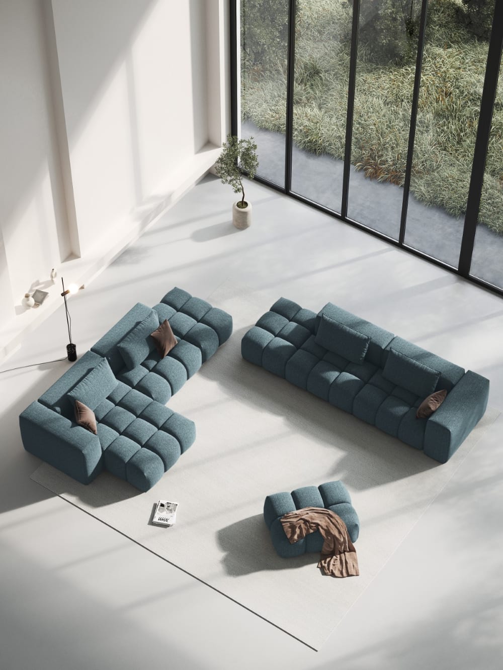Pouf aus strukturiertem Stoff, hellblau - Maisons Du Monde