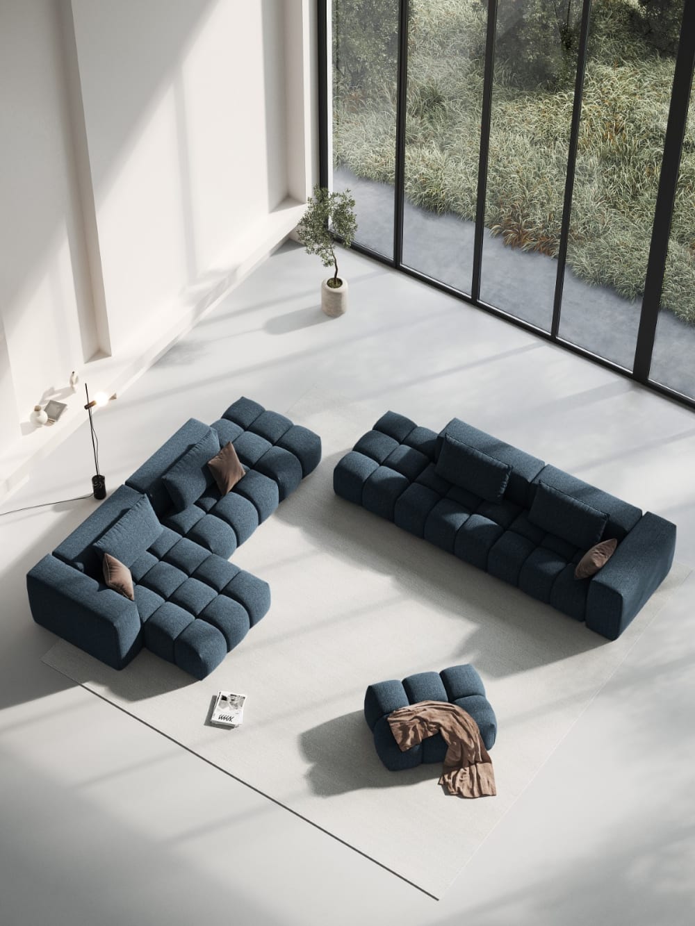 Pouf en tissu structurel bleu foncé - Maisons du Monde