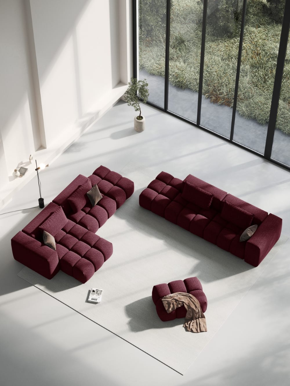 Pouf en tissu structurel bordeaux - Maisons du Monde