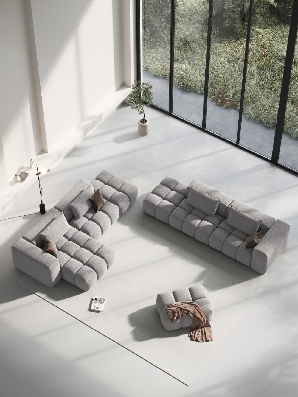 Pouf aus strukturiertem Stoff, dunkelbeige - Maisons Du Monde