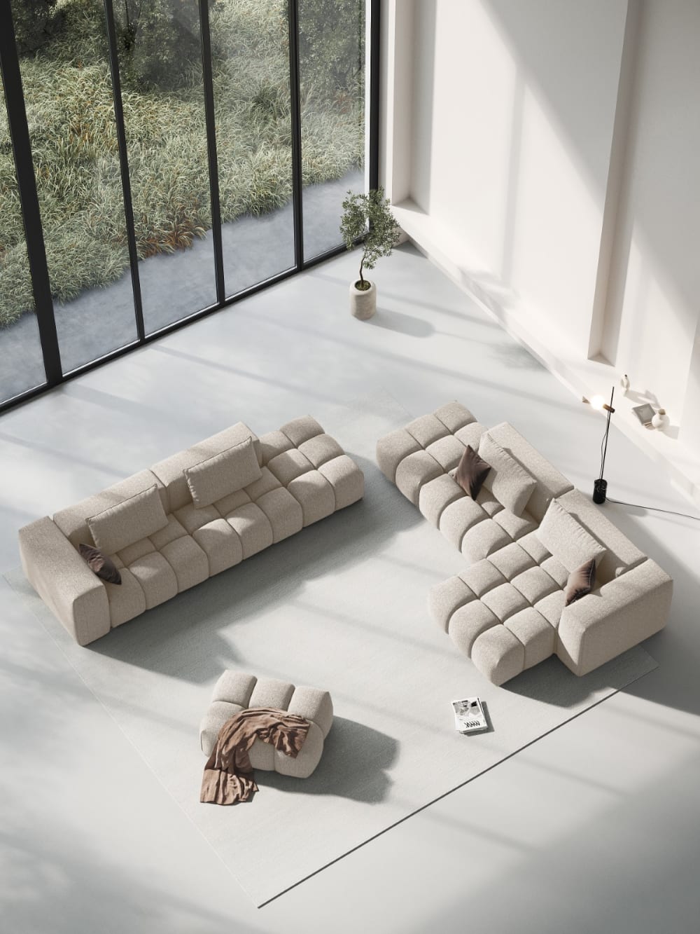 Canapé modulable droit 3 places en tissu structurel le sable - Maisons du Monde