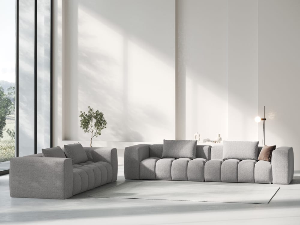 5-Sitzer modulares Sofa aus strukturiertem Stoff, dunkelbeige -