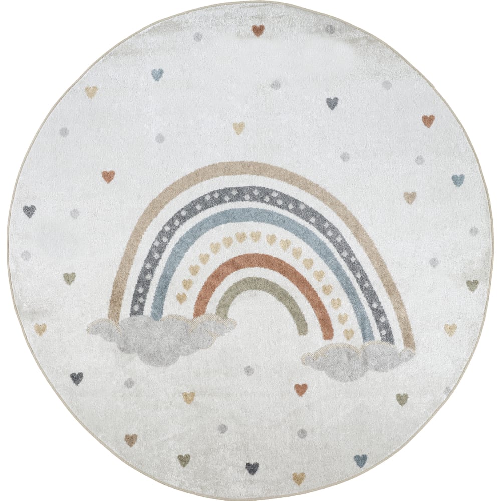 Tapis Rond Enfant Lavable en Machine Multicolore/Orange  Ø 160