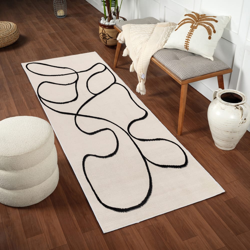 Tapis de couloir scandinave bohème blanc/noir 80x220 — vue 3