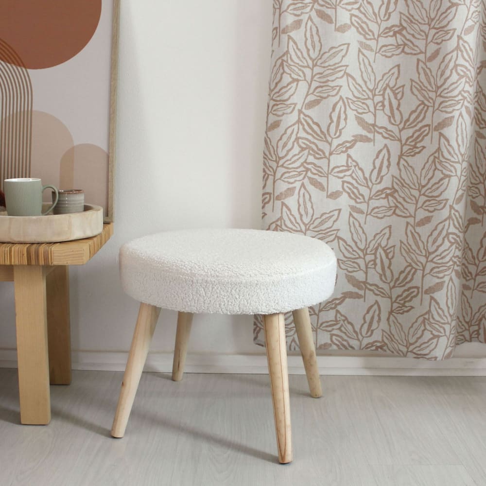 Home Maison Tabouret rond en bouclettes polyester ecru 40 x 45 style contemporain Blanc Certifié Oeko-Tex Pes - Polyester - 40x45x45cm