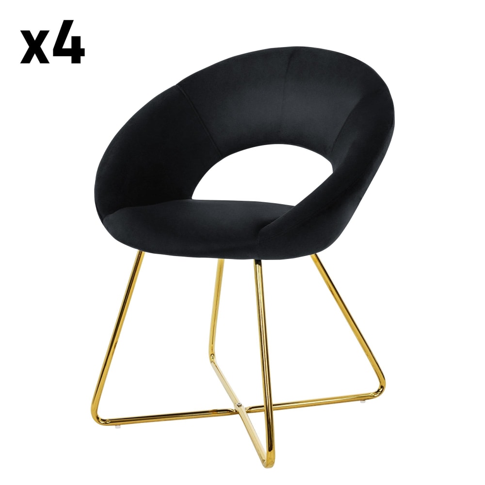 ML-Design Esszimmerstühle 4er Set, Schwarz, Samt, goldene Beine, ergonomisch Schwarz Samt