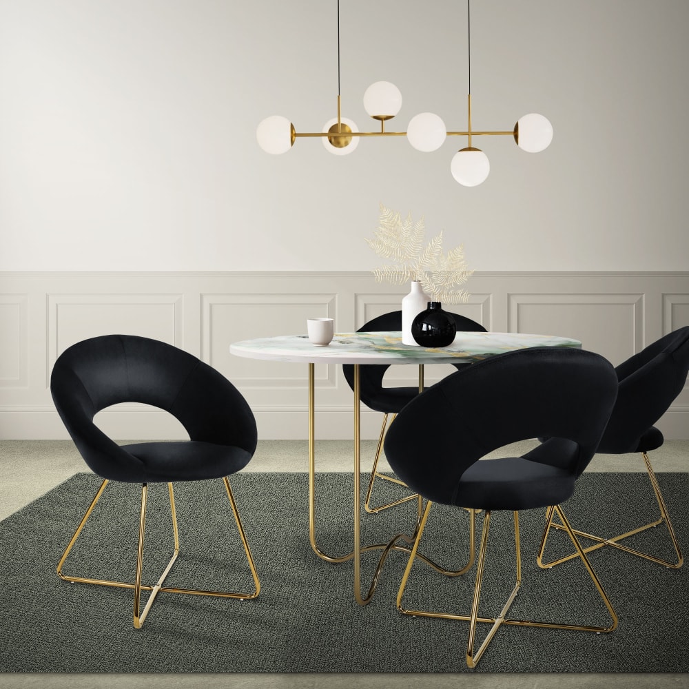 Esszimmerstühle 4er Set, Schwarz, Samt, goldene Beine,