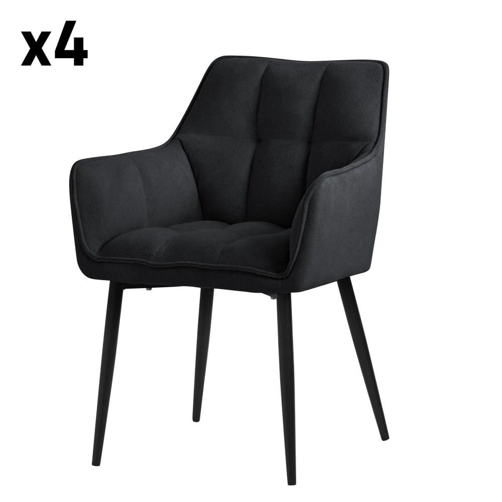 ML-Design Esszimmerstühle 4er Set Schwarz Frotteestoff Gepolstert Metallbeinen Schwarz Baumwolle