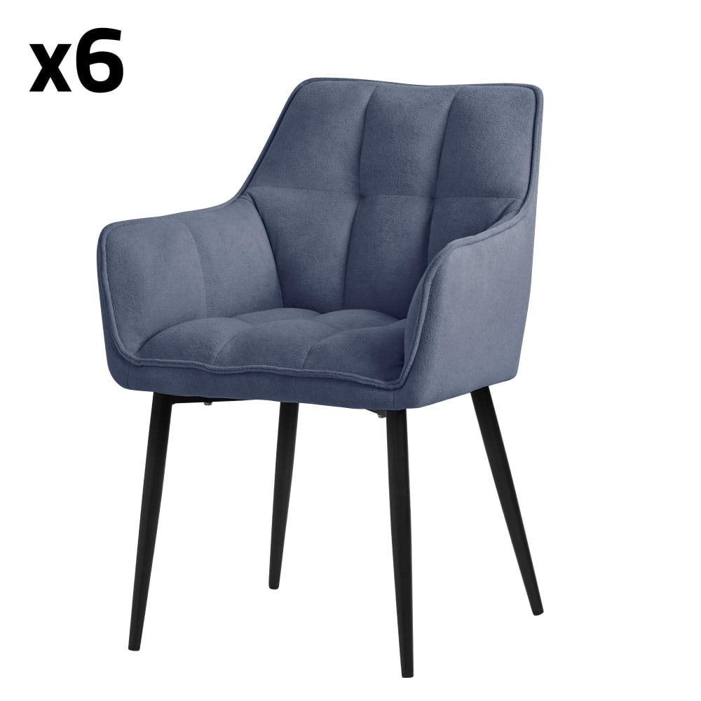 ML-Design Esszimmerstühle 6er Set Blau Frotteestoff Gepolstert Metallbeinen Blau Baumwolle