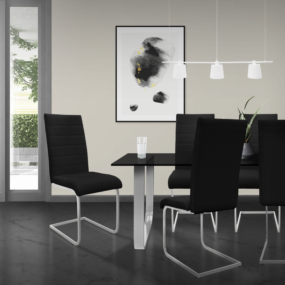 Freischwinger 6er Set Metallgestell Sitz aus Kunstleder Schwarz -