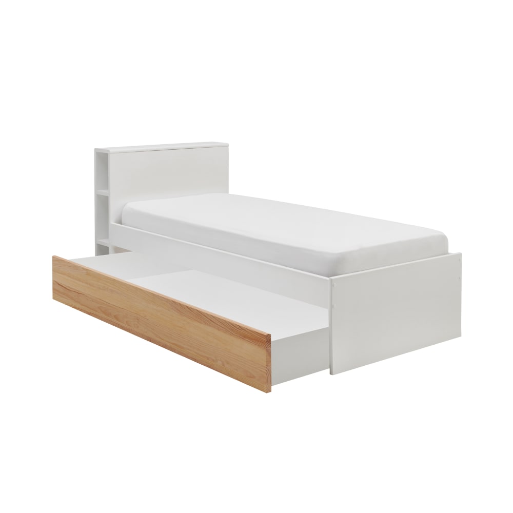 CAMIF - Lit rangement effet bois blanc et tiroir bois 90 x 190 cm