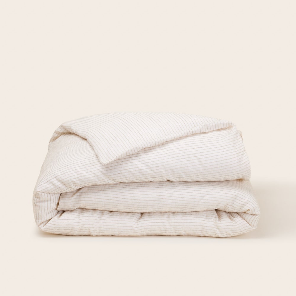 Housse de couette en Coton lin et fines rayures naturelles Naturel