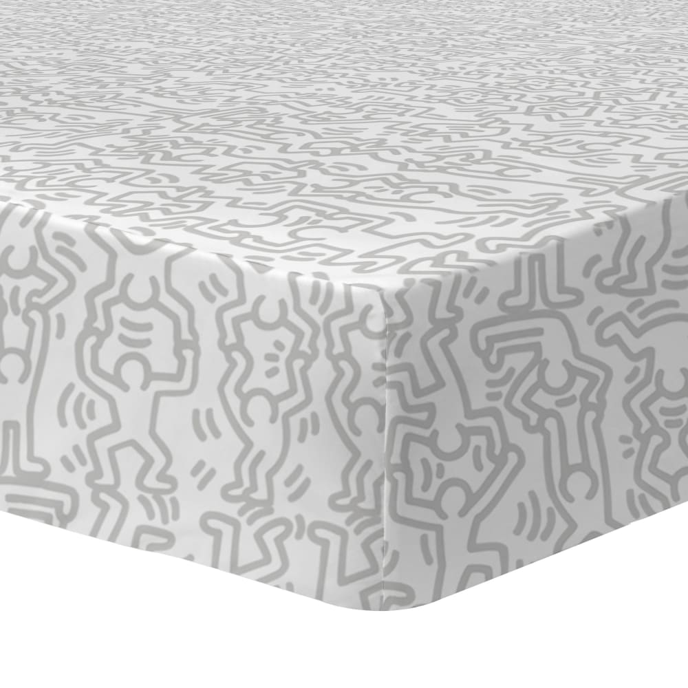 Drap-housse imprimé en coton Blanc/Gris