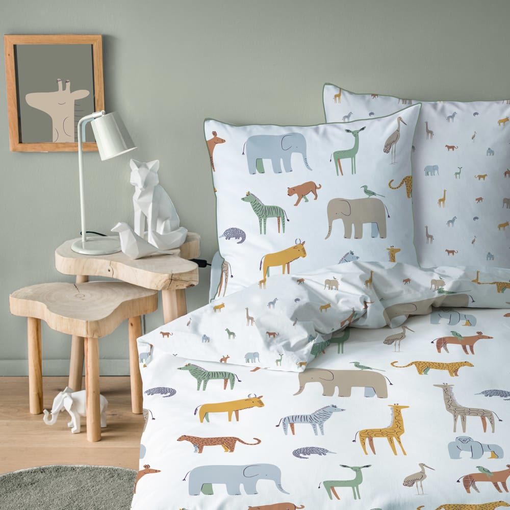 Parure de lit imprimée en coton Blanc 140x200+63x63cm