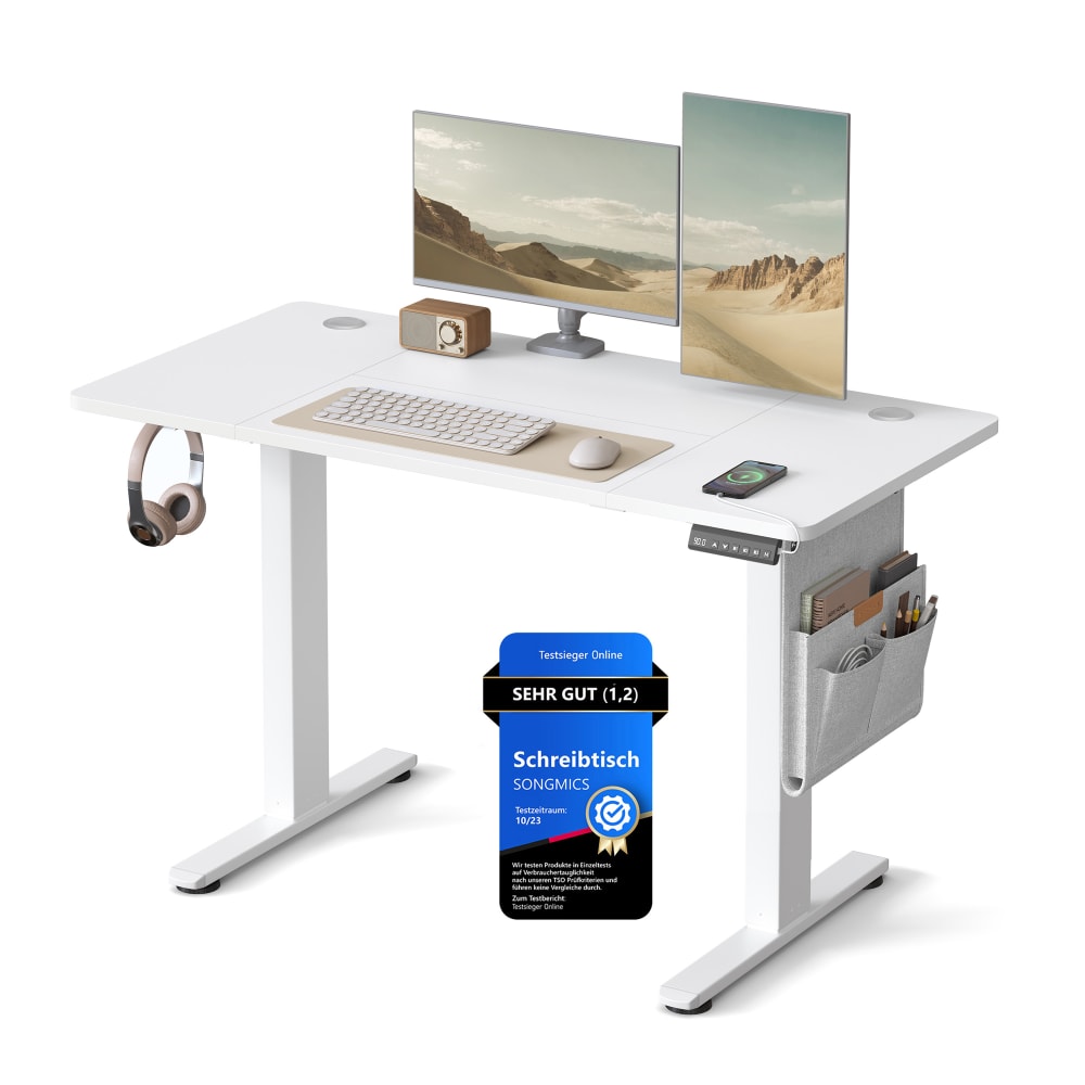 SONGMICS Bureau réglable en hauteur fonction mémoire système 120 x 60 cm blanc style contemporain Blanc Panneau De Particules - 120x120x60cm