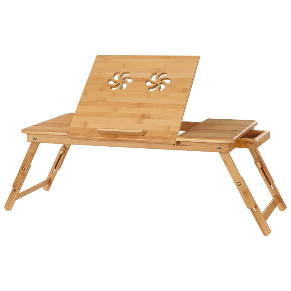 SONGMICS Petite table en bambou pour ordinateur portable 72 x 21-29 x 35 cm style contemporain Beige Bambou - 72x29x35cm