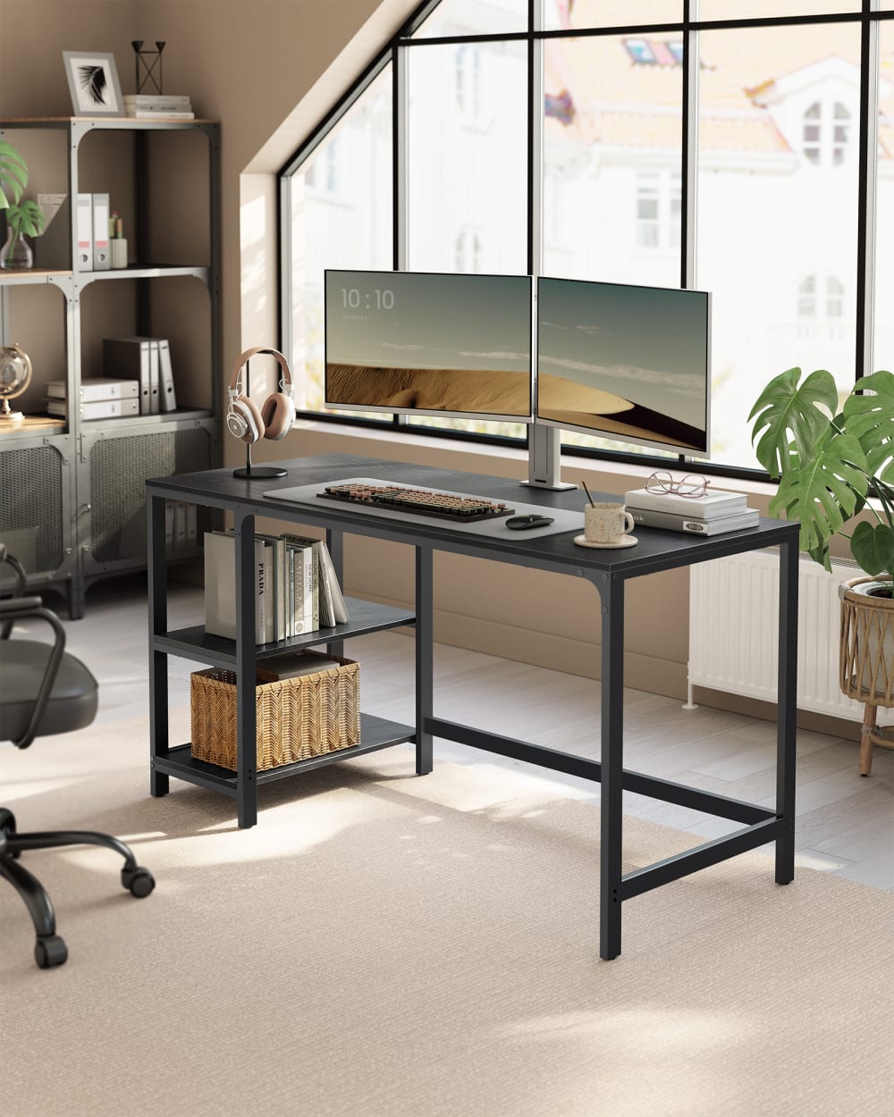 Bureau avec rangement avec 2 étagères 60 x 140 x 76 cm noir boisé