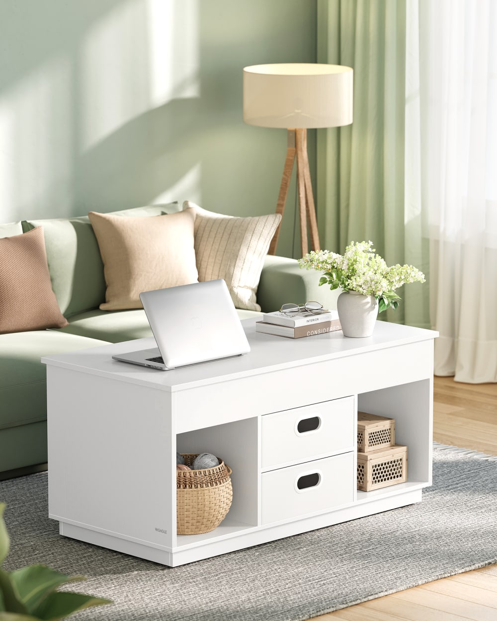 Table basse relevable moderne avec rangement 100 x 50 x 48-62 cm blanc - Maisons du Monde